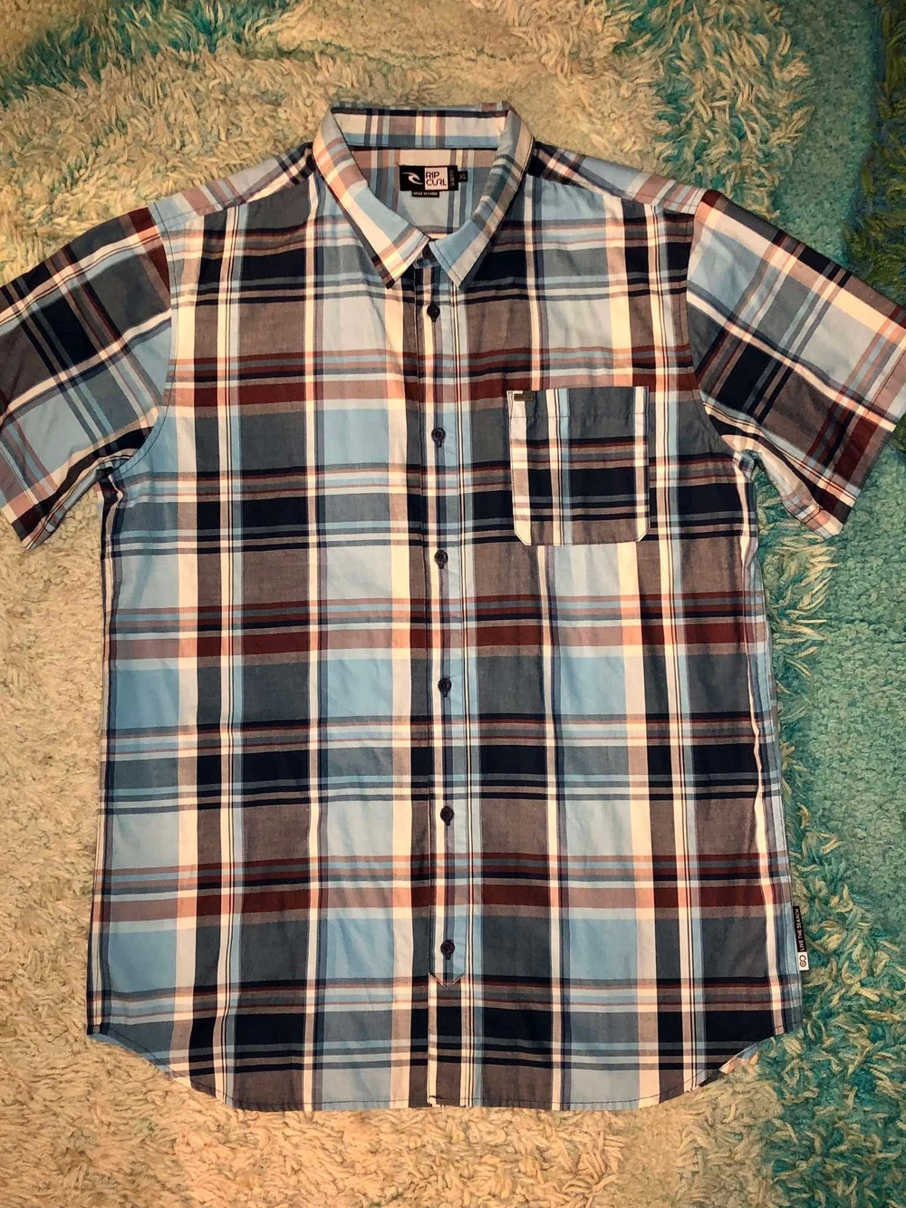 Rip Curl short-sleeve button-down plaid shirt Size XL